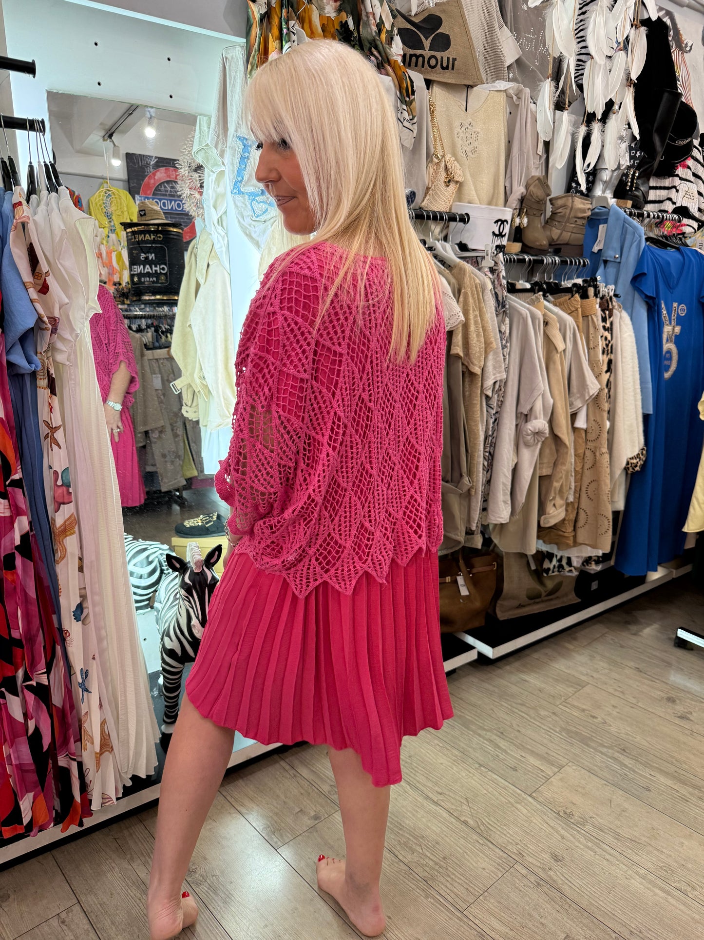 Pull macramé fushia