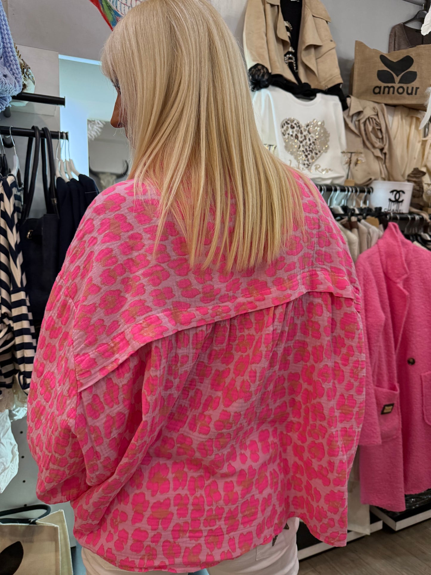 Chemise gaz de coton Léo rose