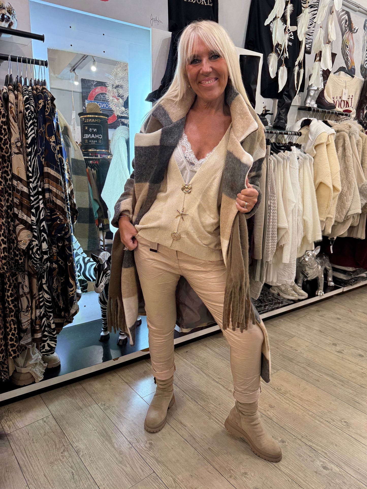 Manteau écossais beige