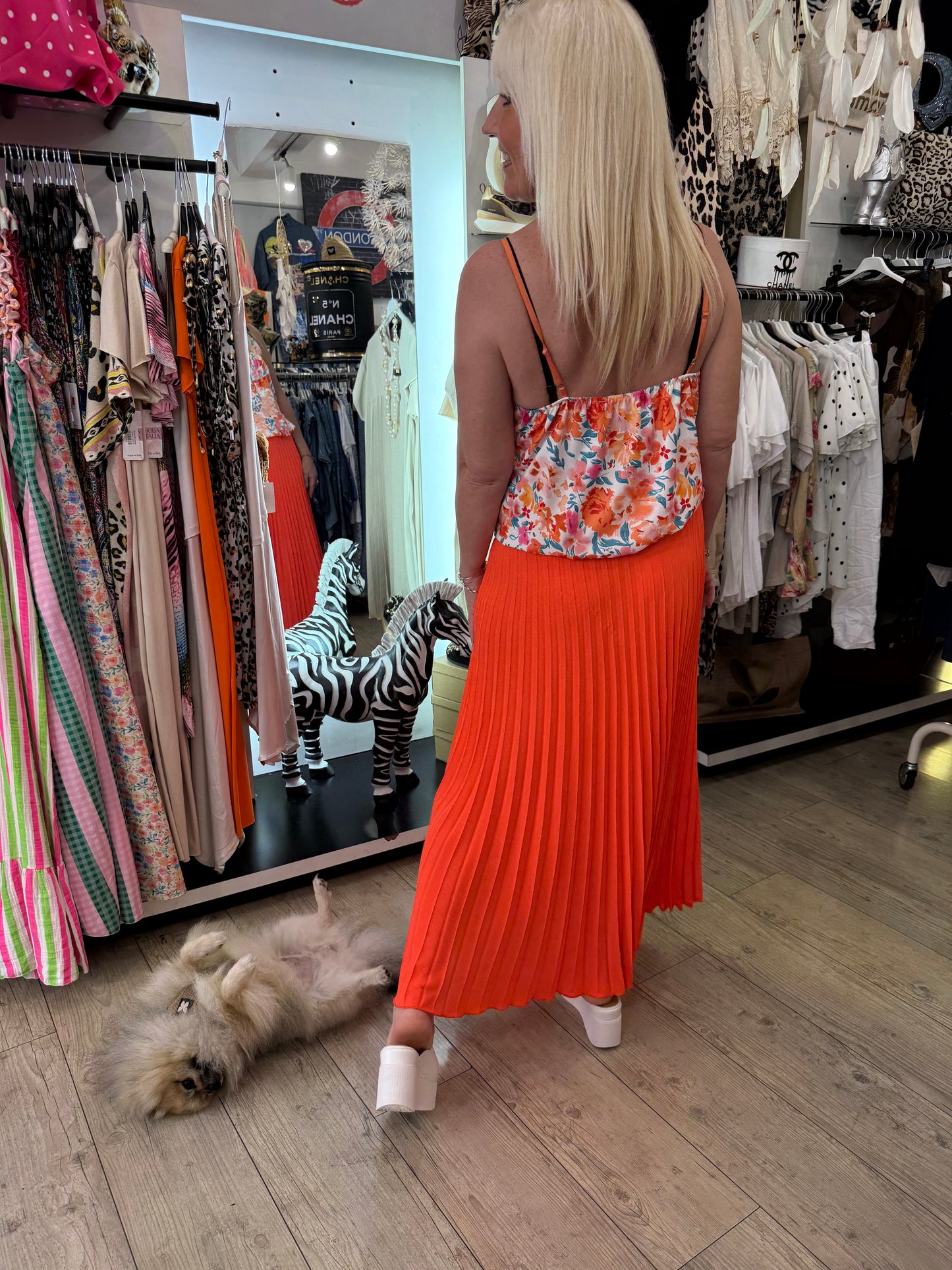 Jupe plissée orange