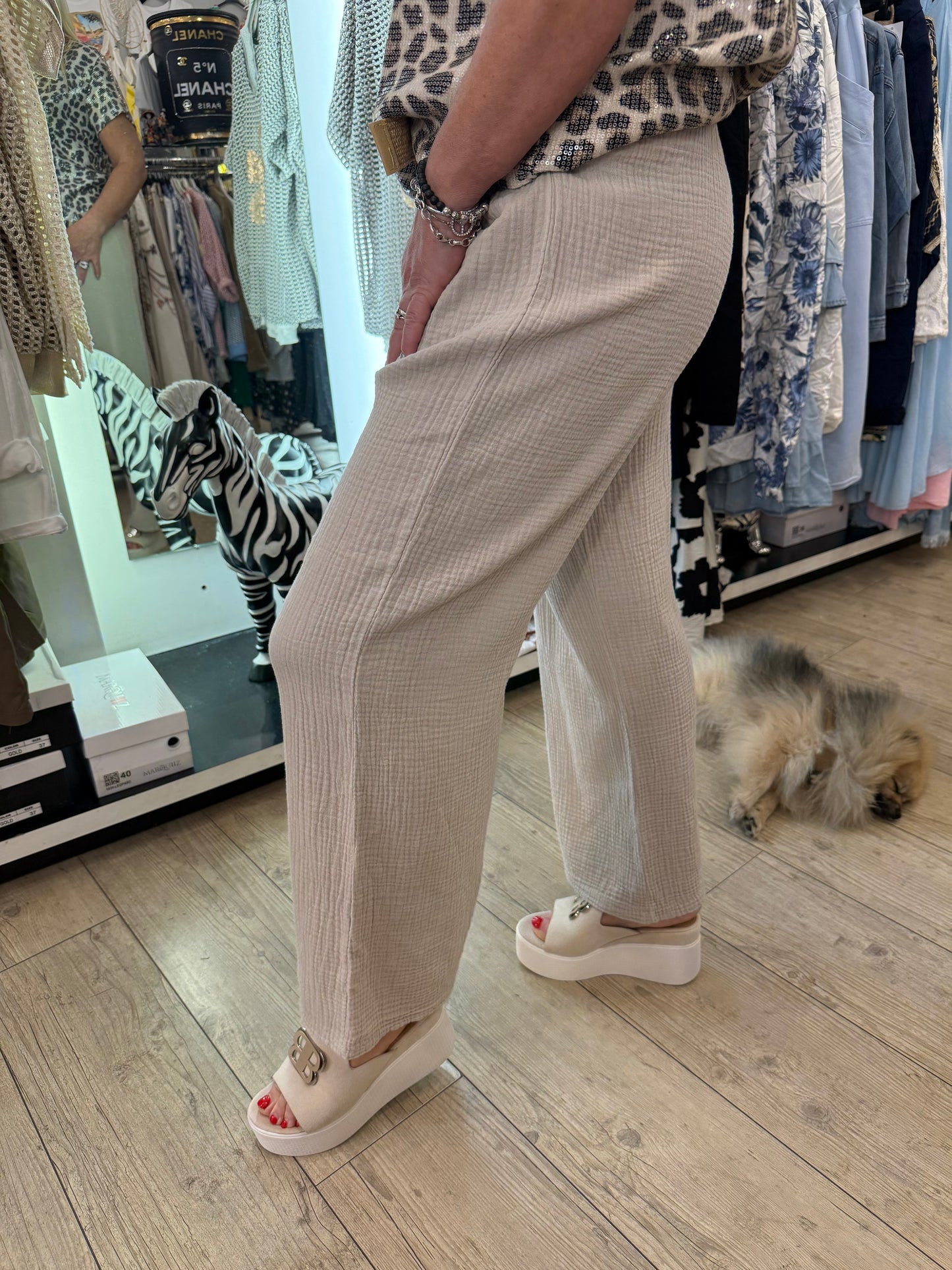 Pantalon gaz de coton beige