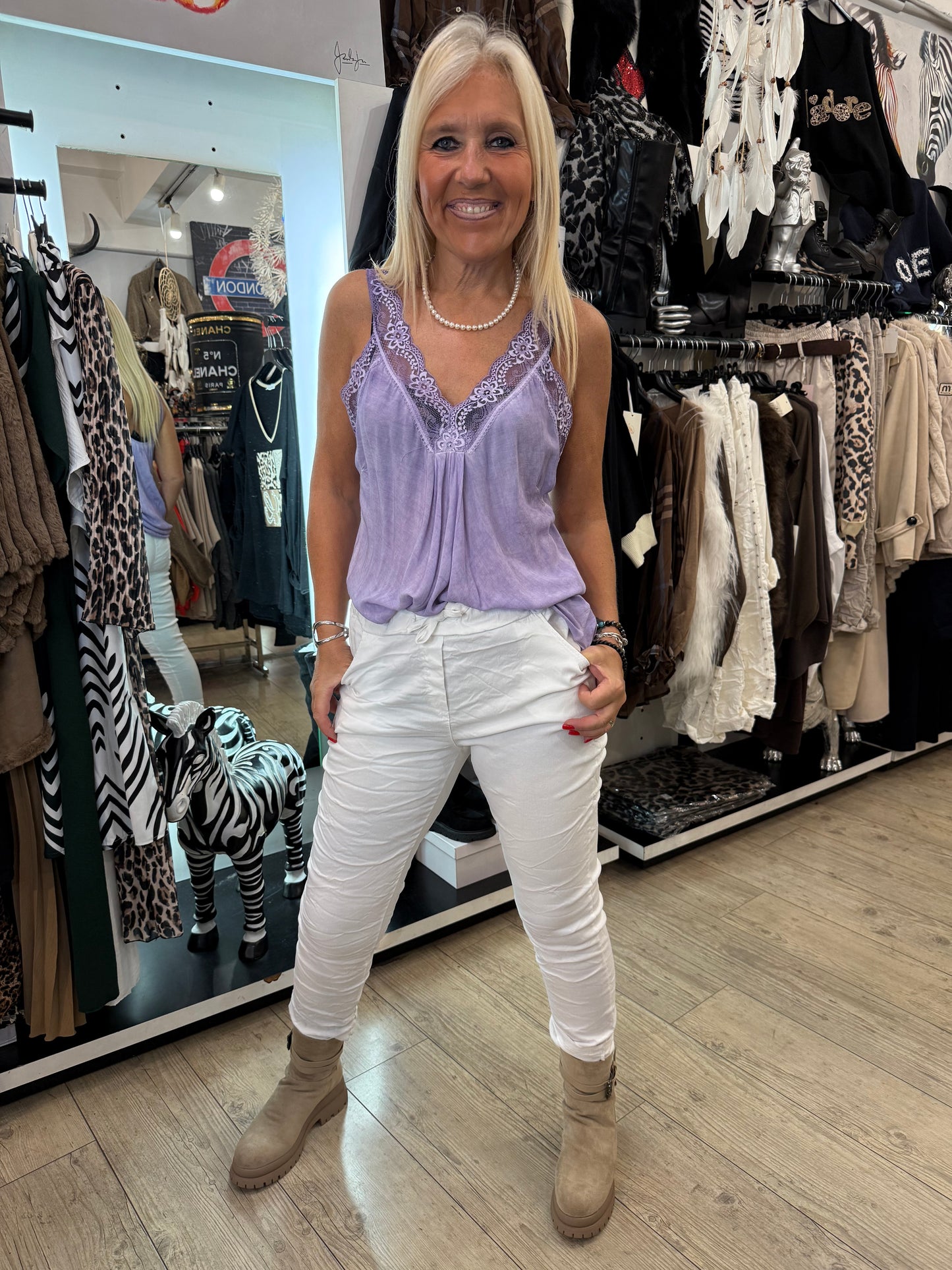 Top dentelle mauve