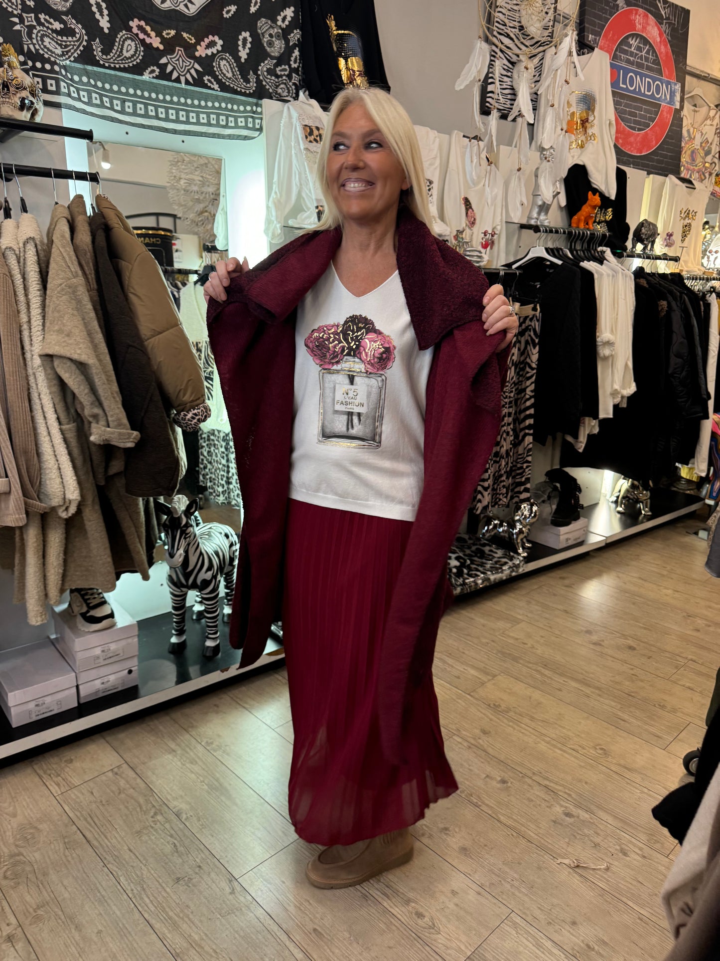 Jupe plissée bordeaux