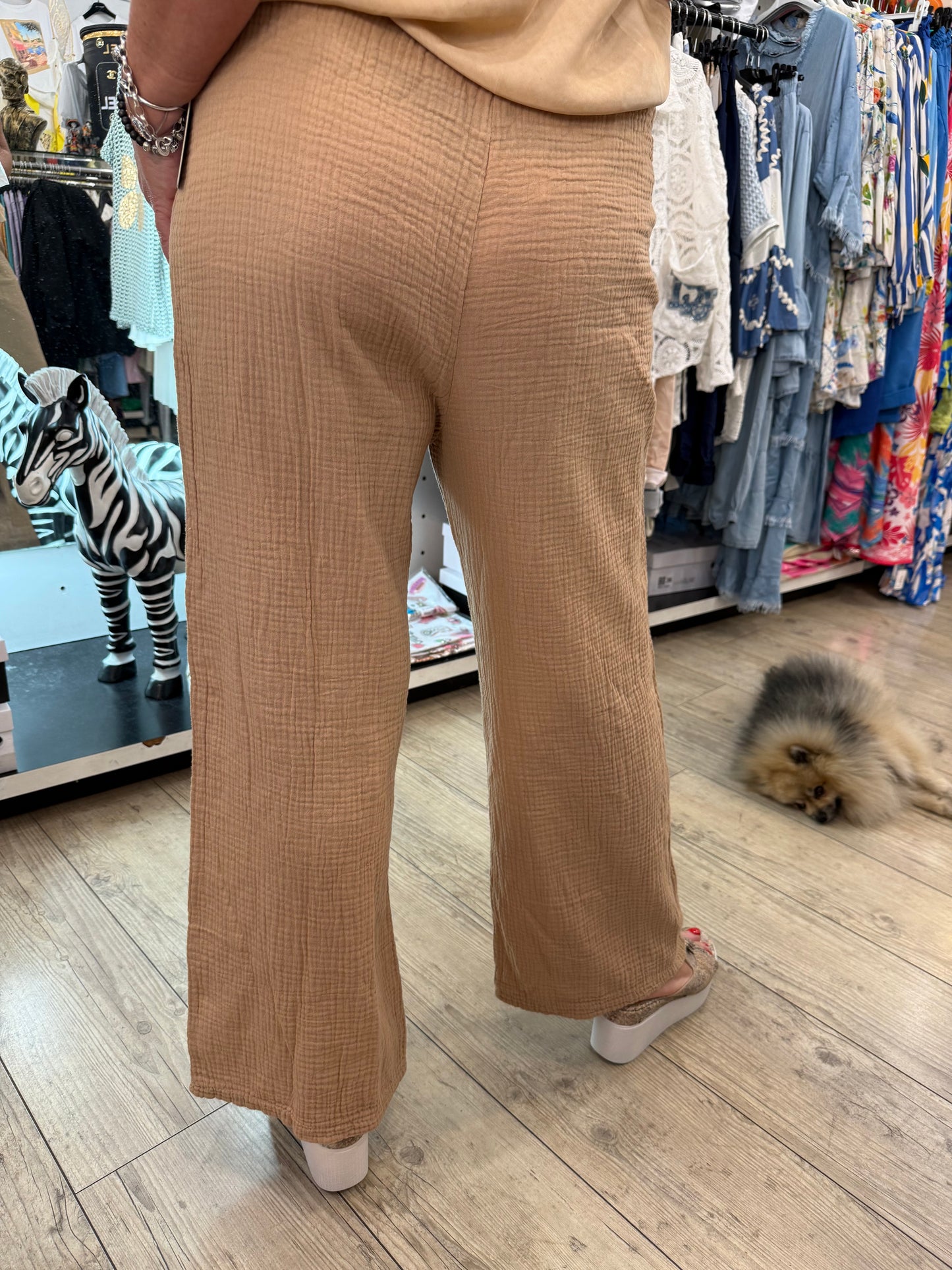 Pantalon gaz de coton camél
