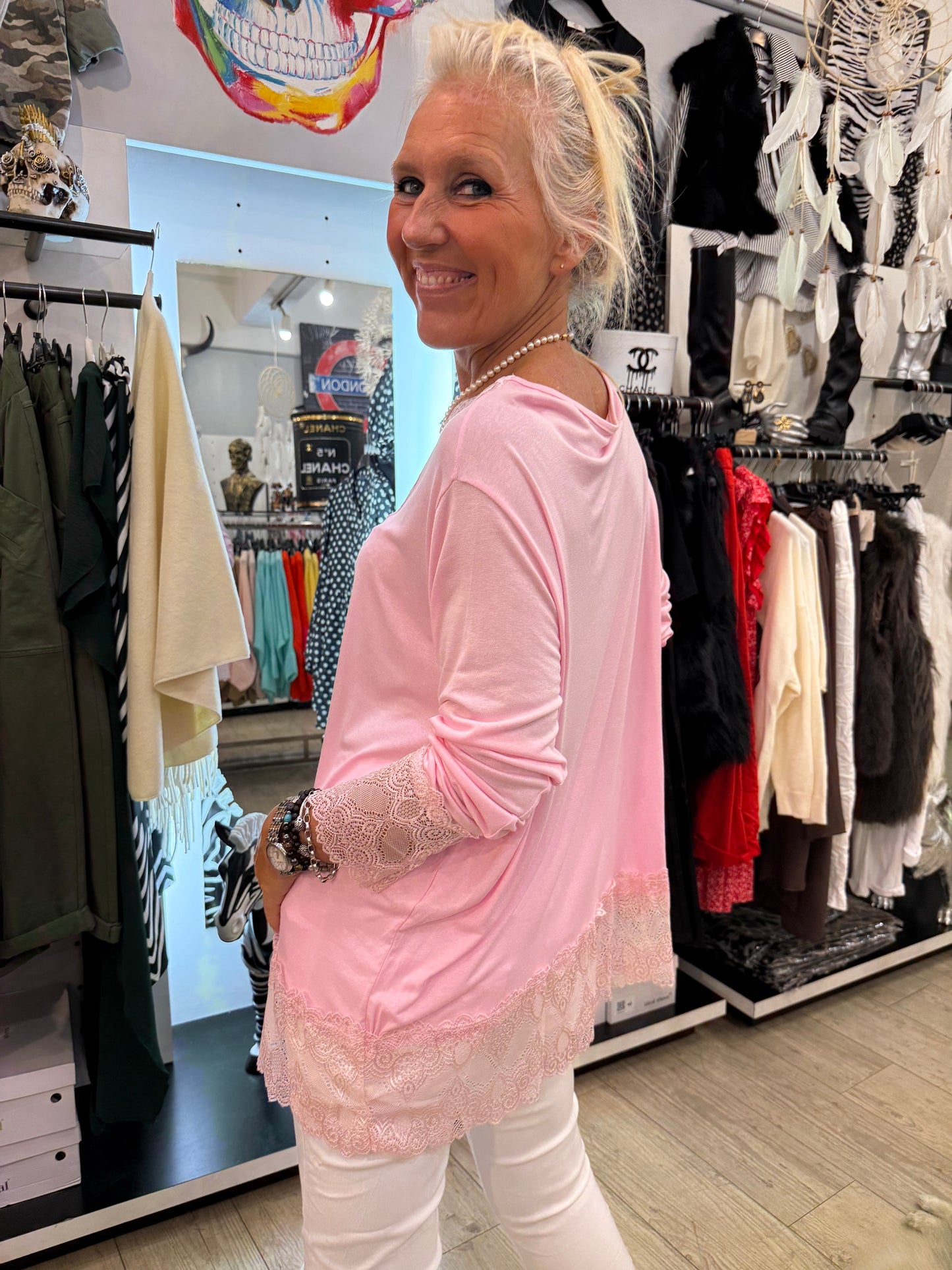 Top dentelle gde taille rose