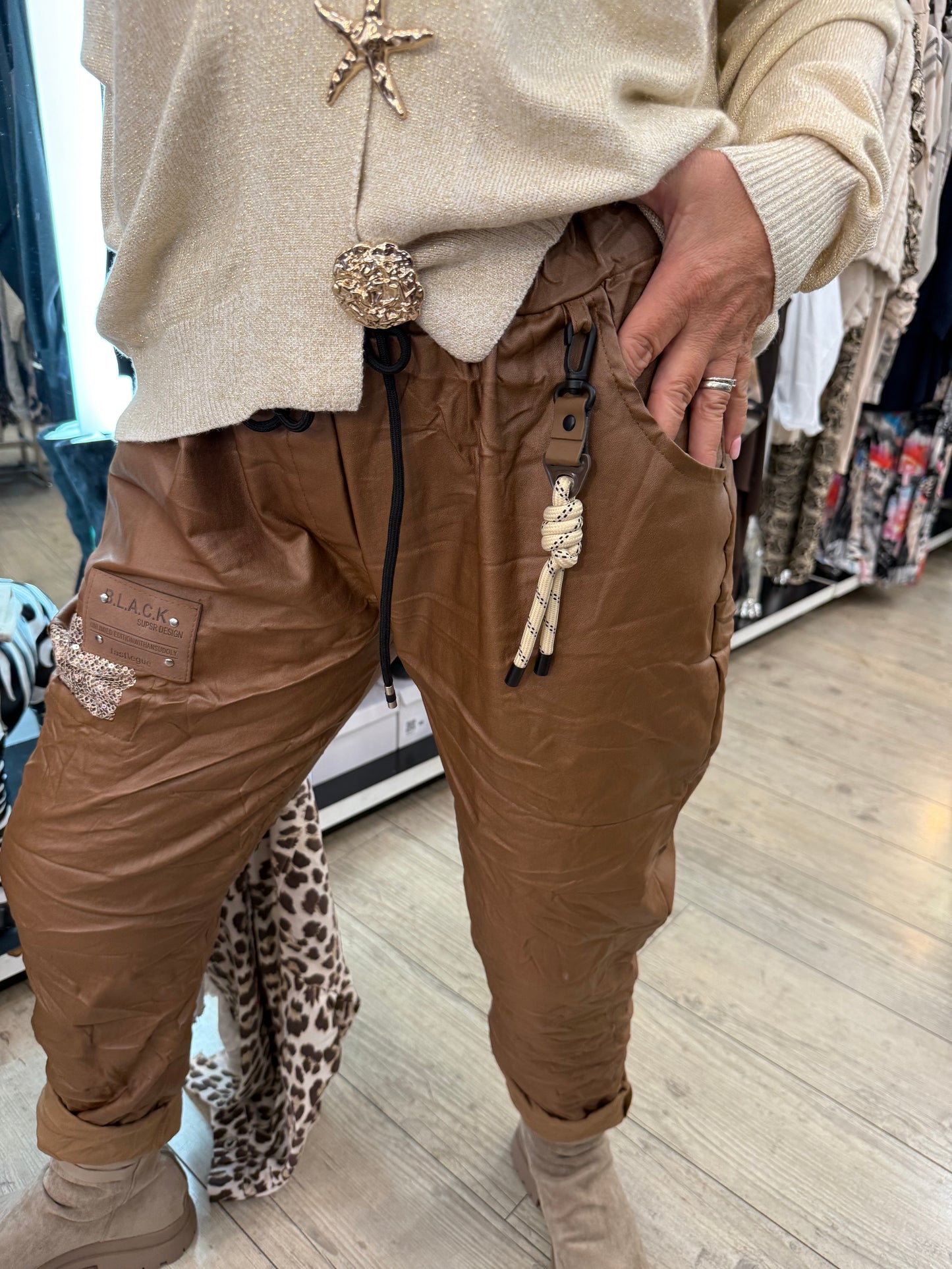 Pantalon simili gde taille camel