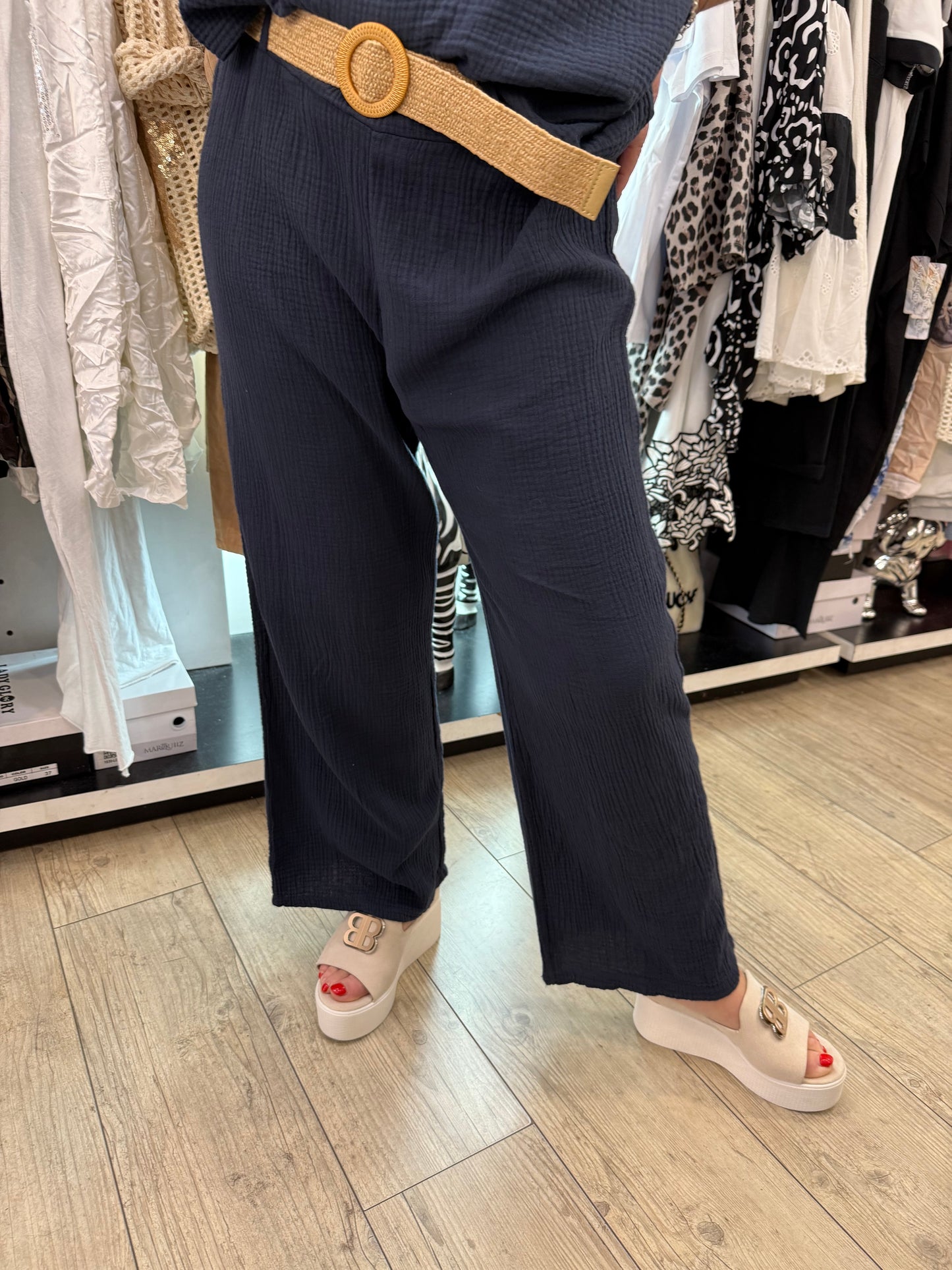 Pantalon gaz de coton marine