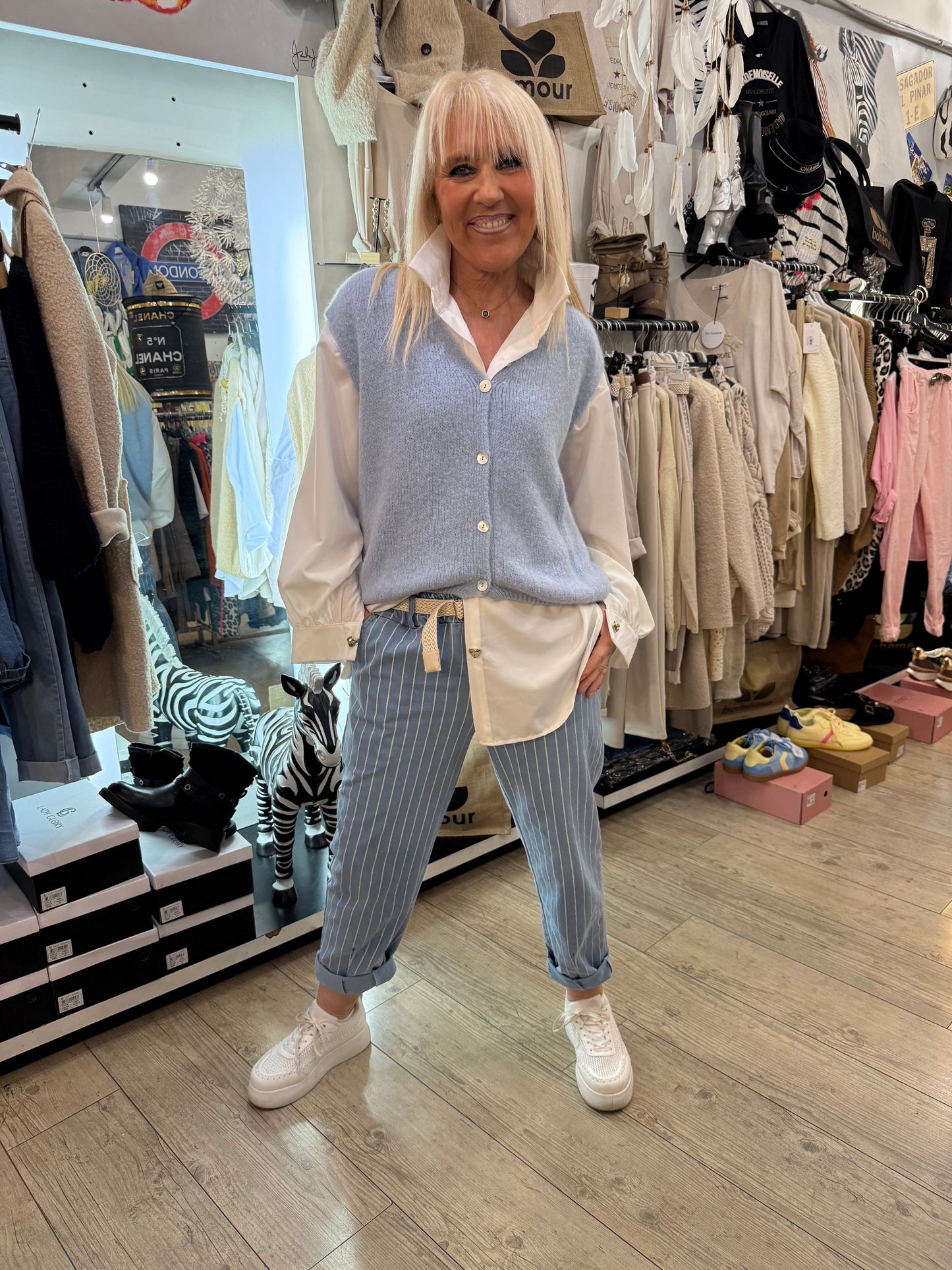Pantalon jean délavé rayé