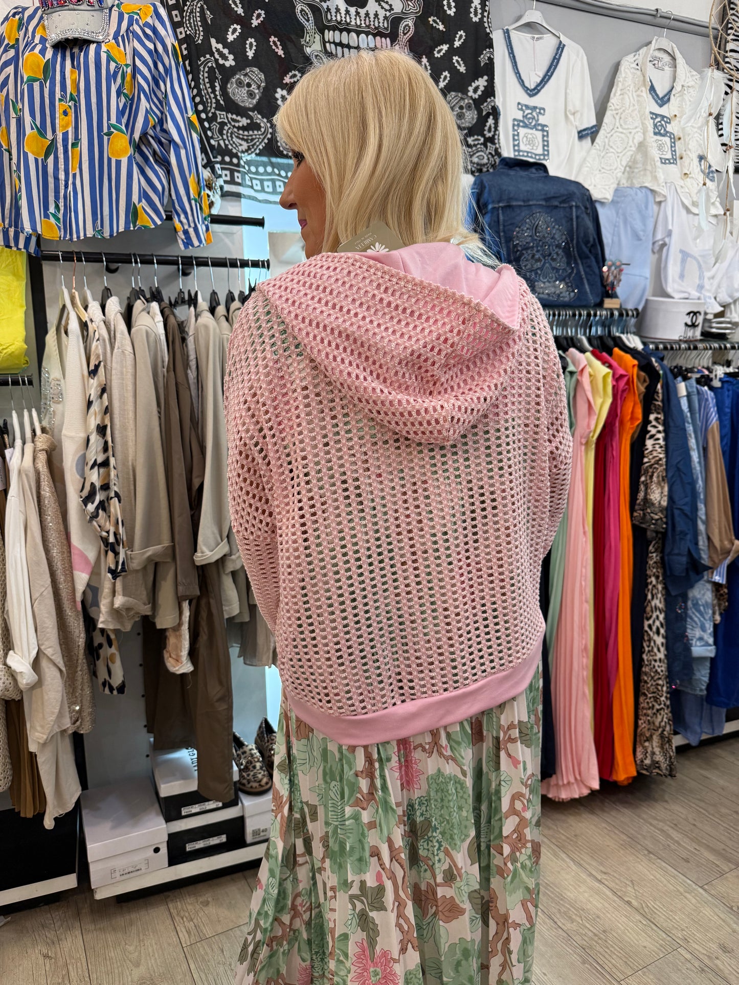 Veste capuche filet rose