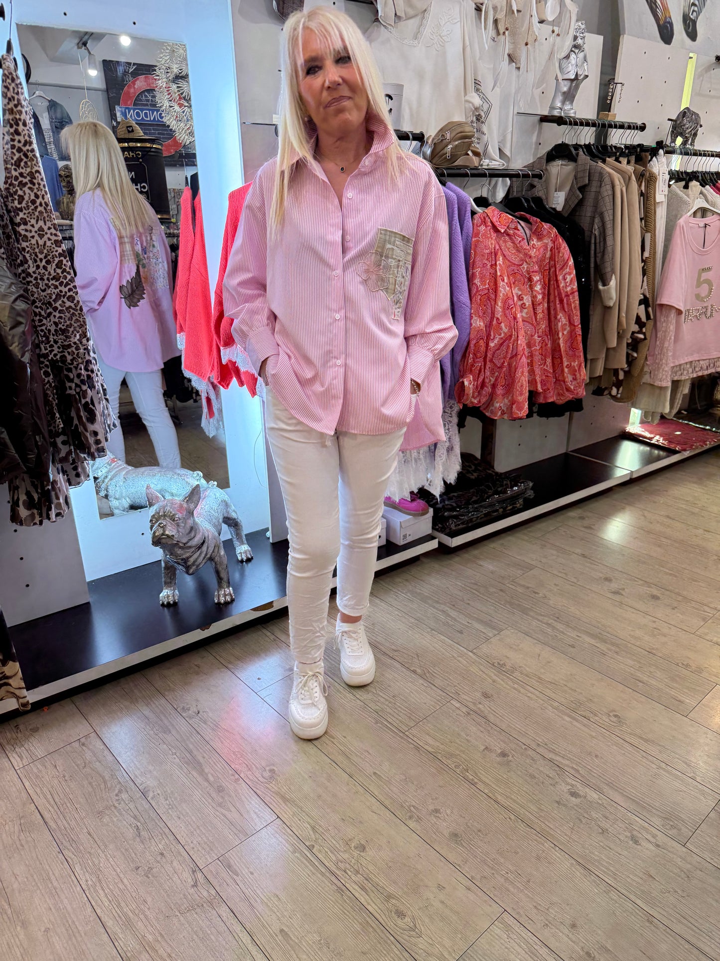 Chemise rayée rose Florale