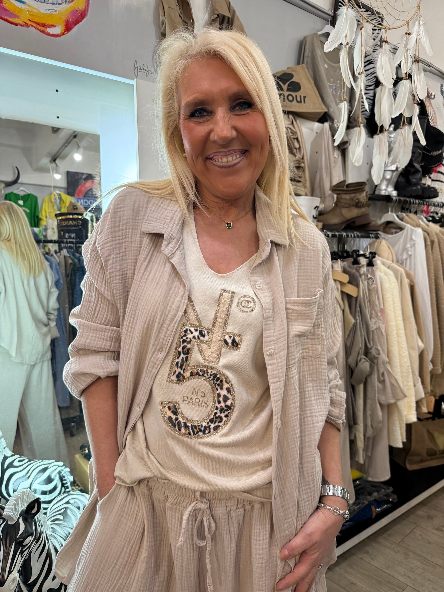 Chemise gaz de coton beige