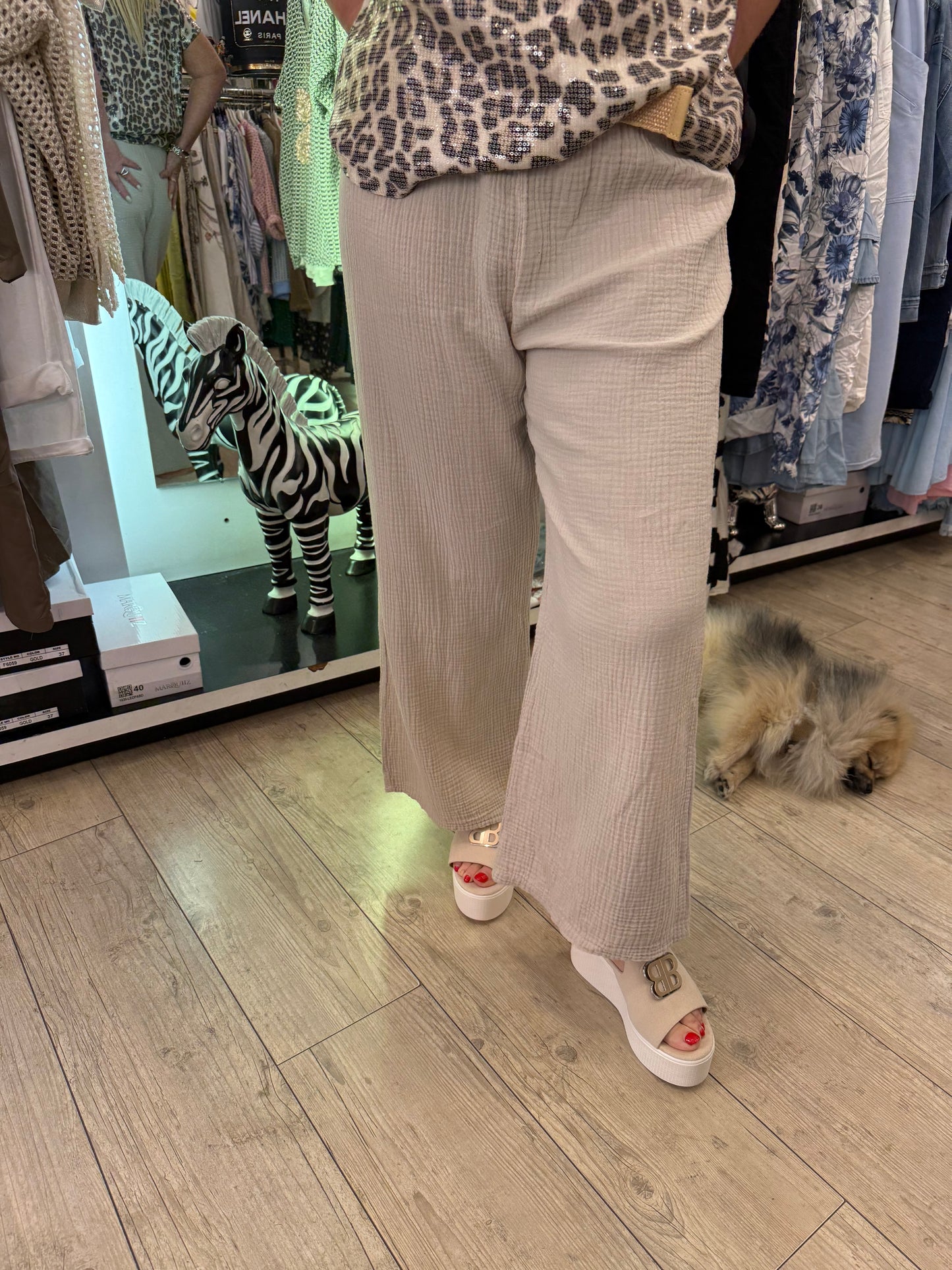 Pantalon gaz de coton beige