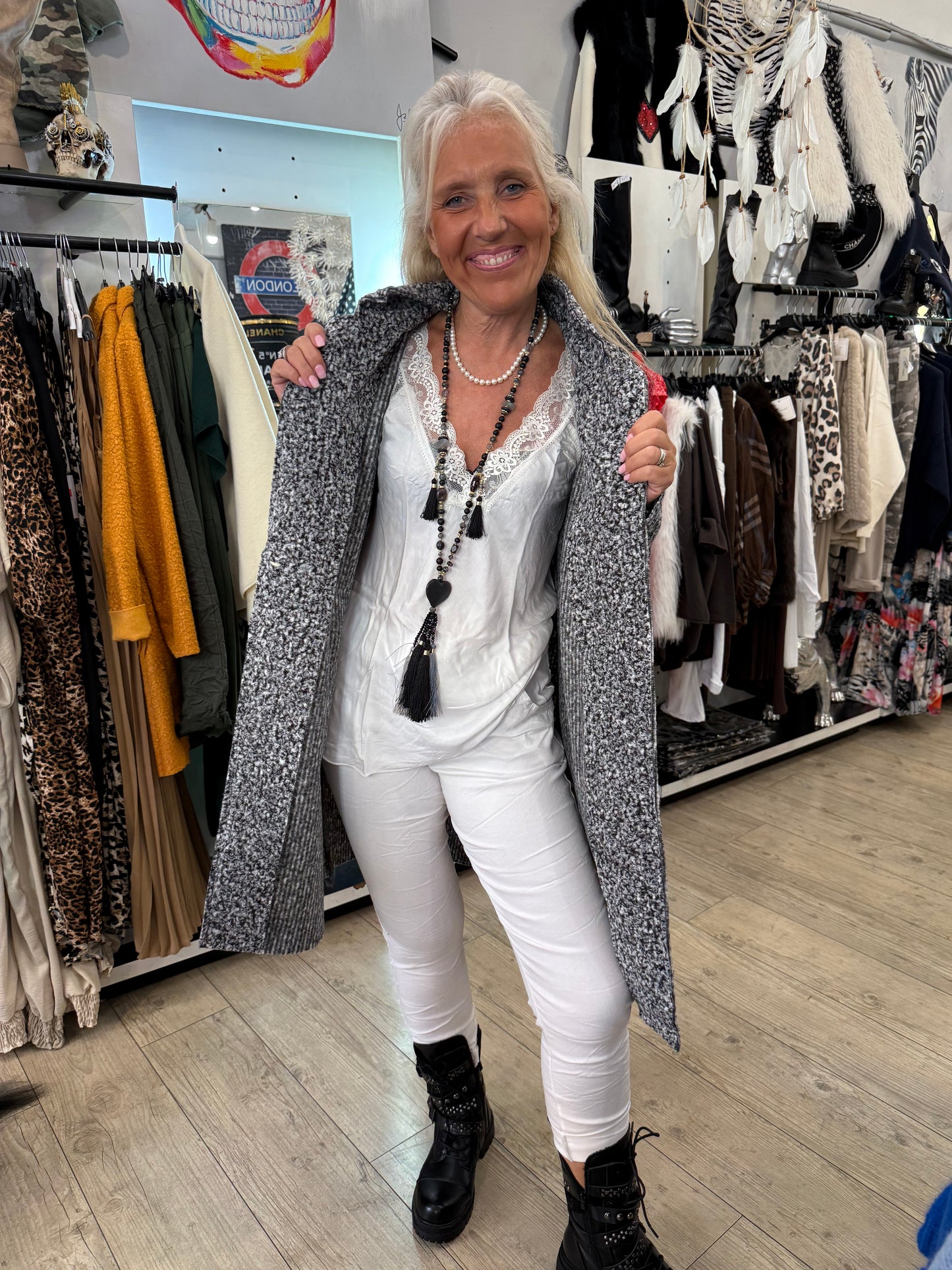 Manteau bouclette Chiné gris