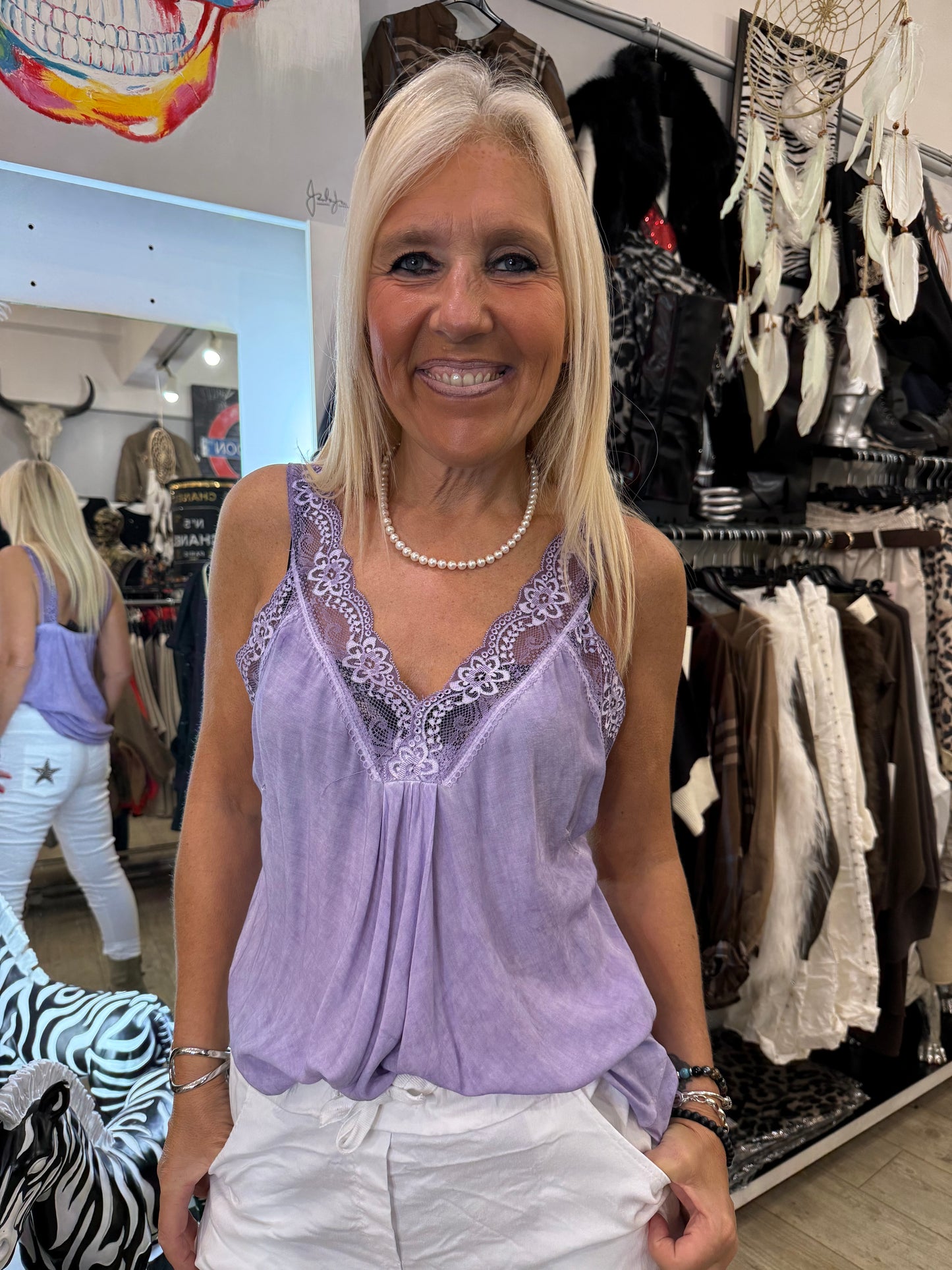 Top dentelle mauve