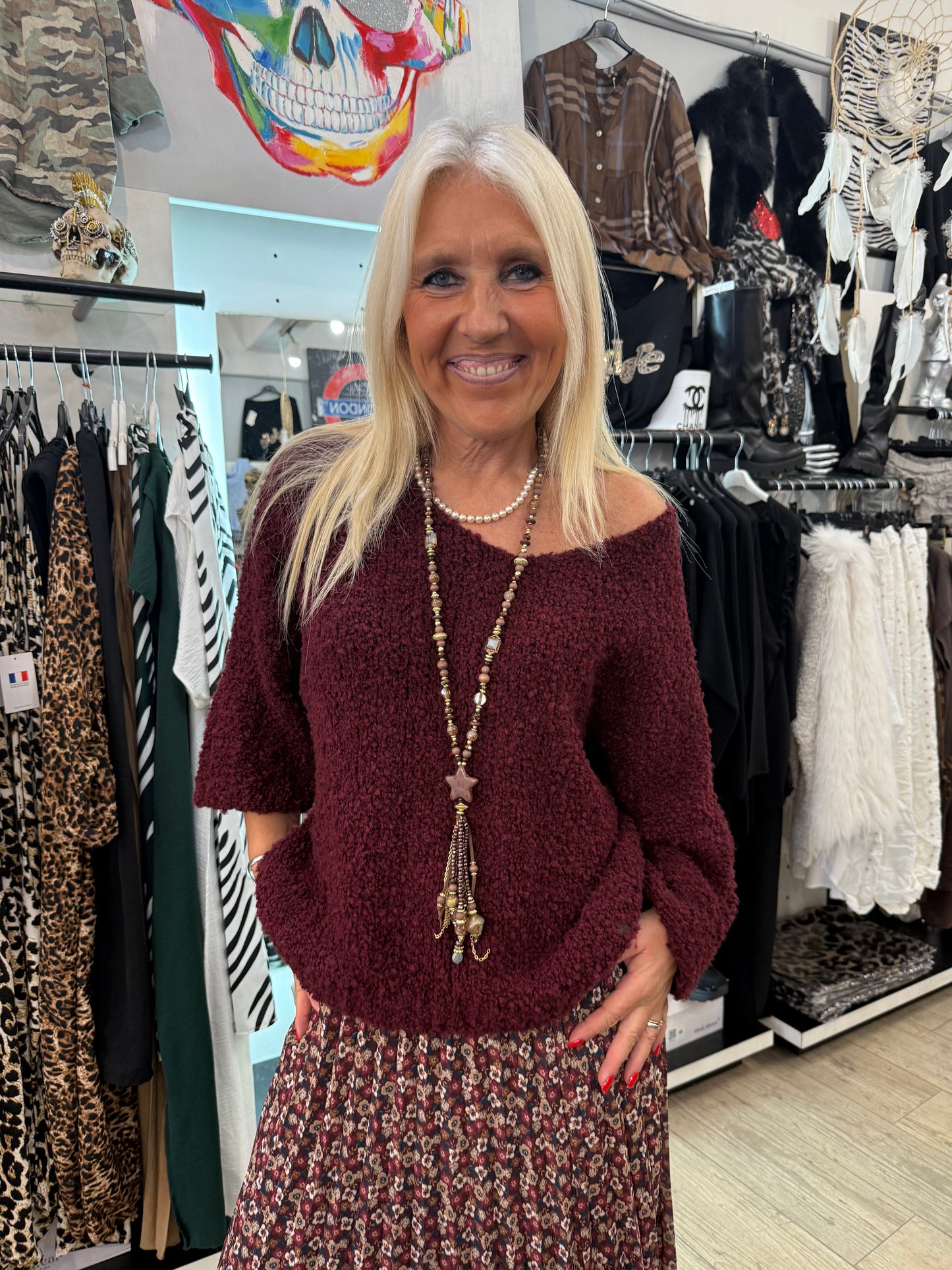 Pull bouclette bordeaux