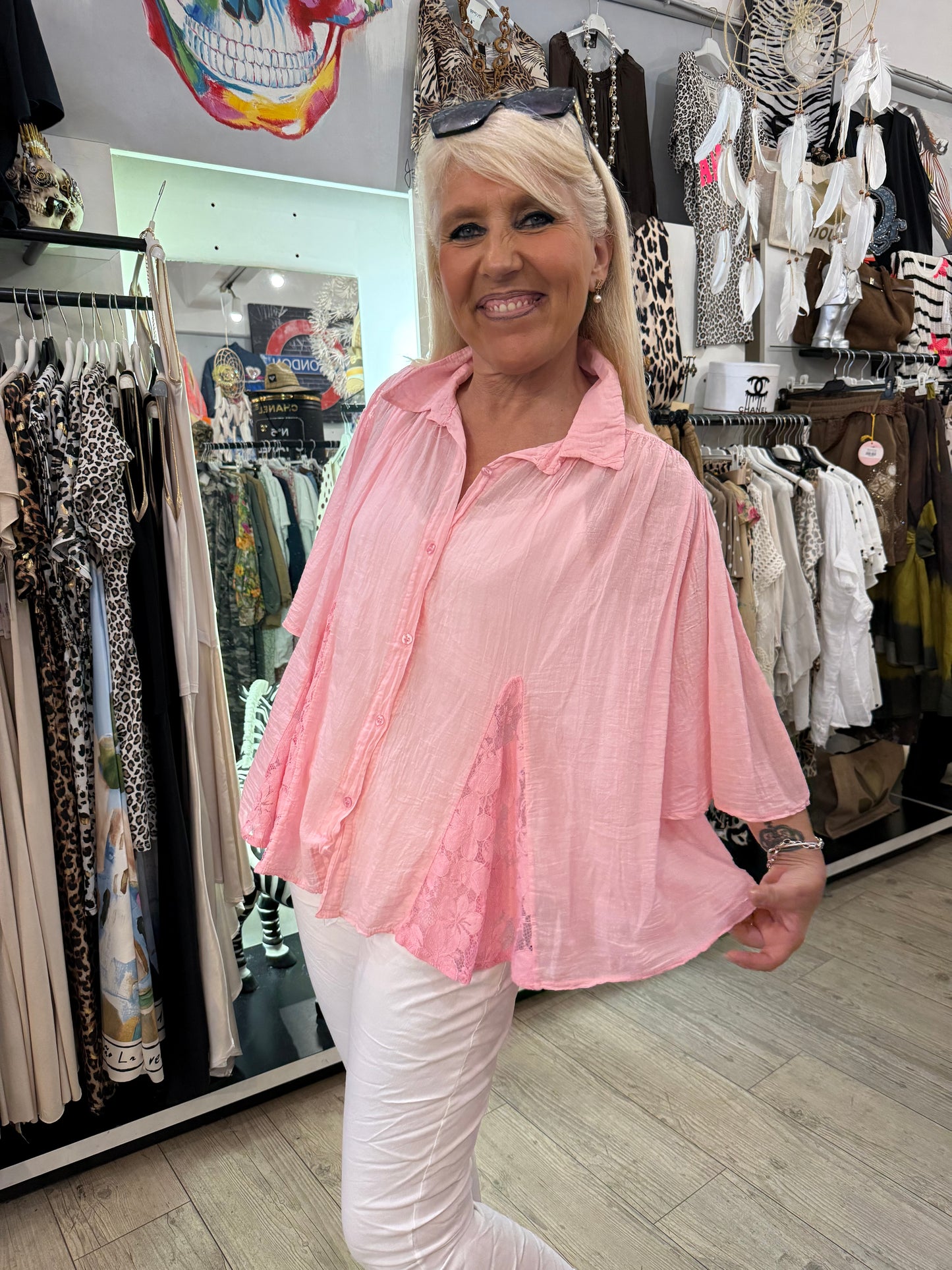 Chemise dentelle rose