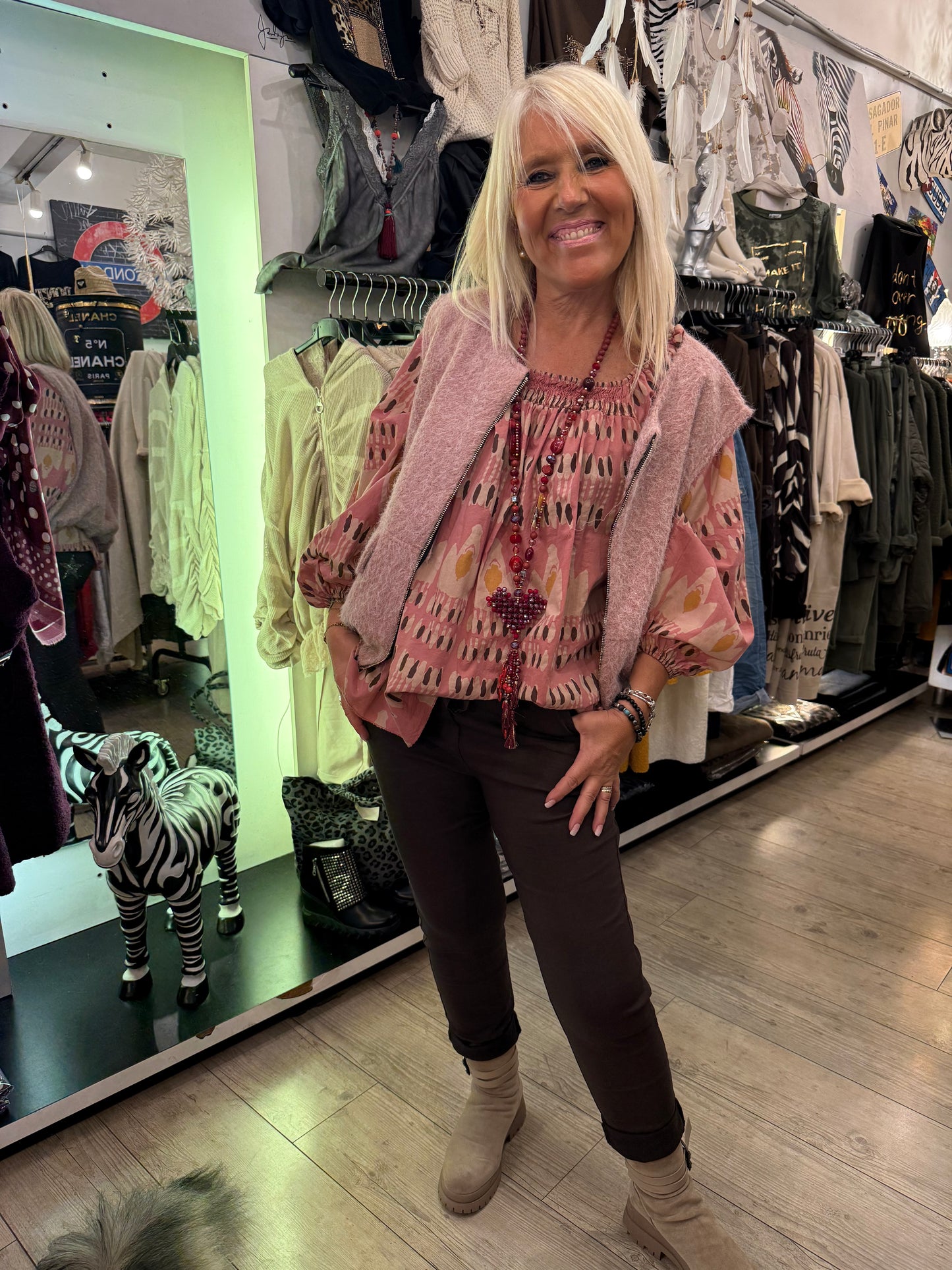 Gilet rose zippé
