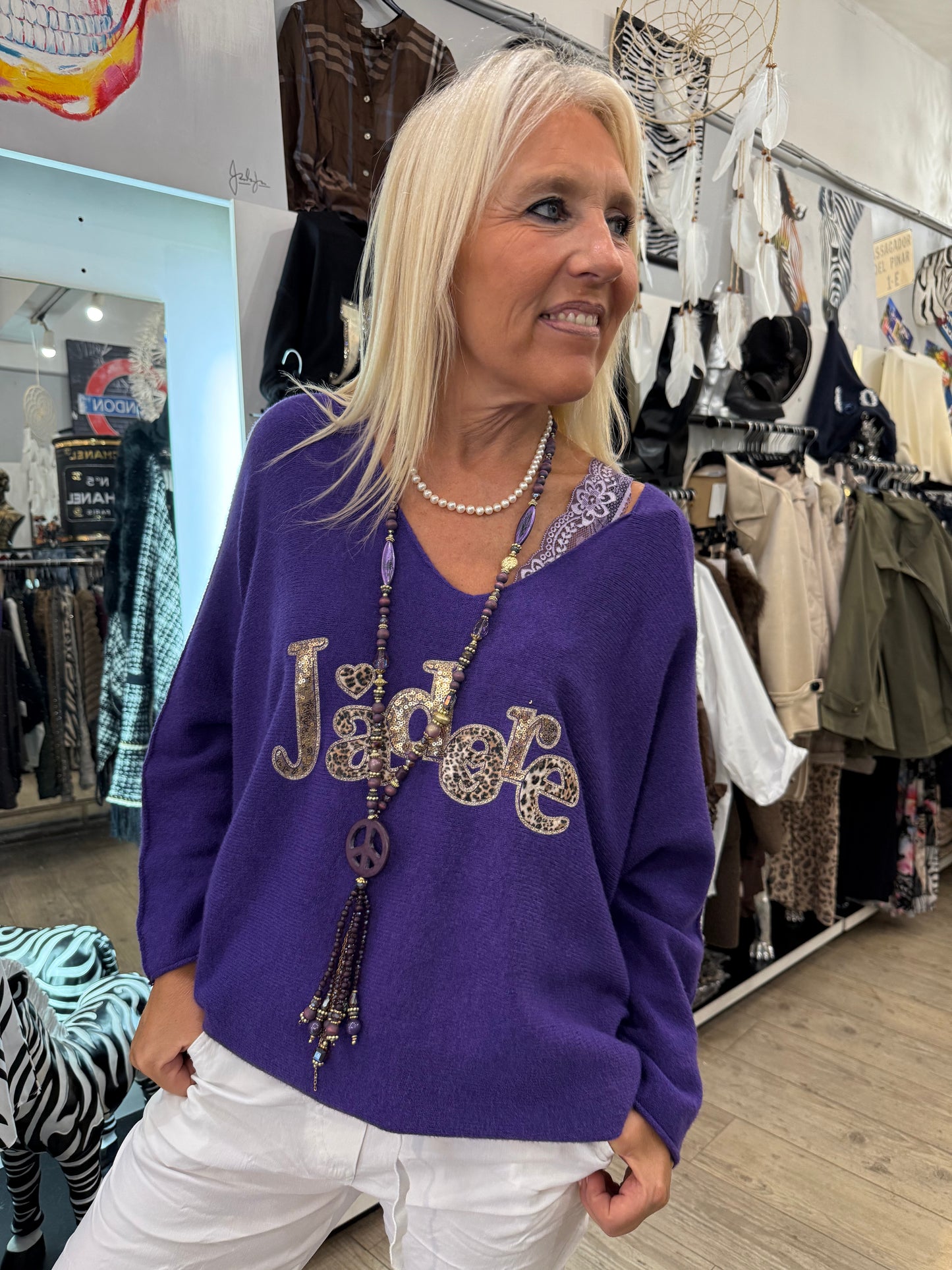 Sautoir peace and love violet