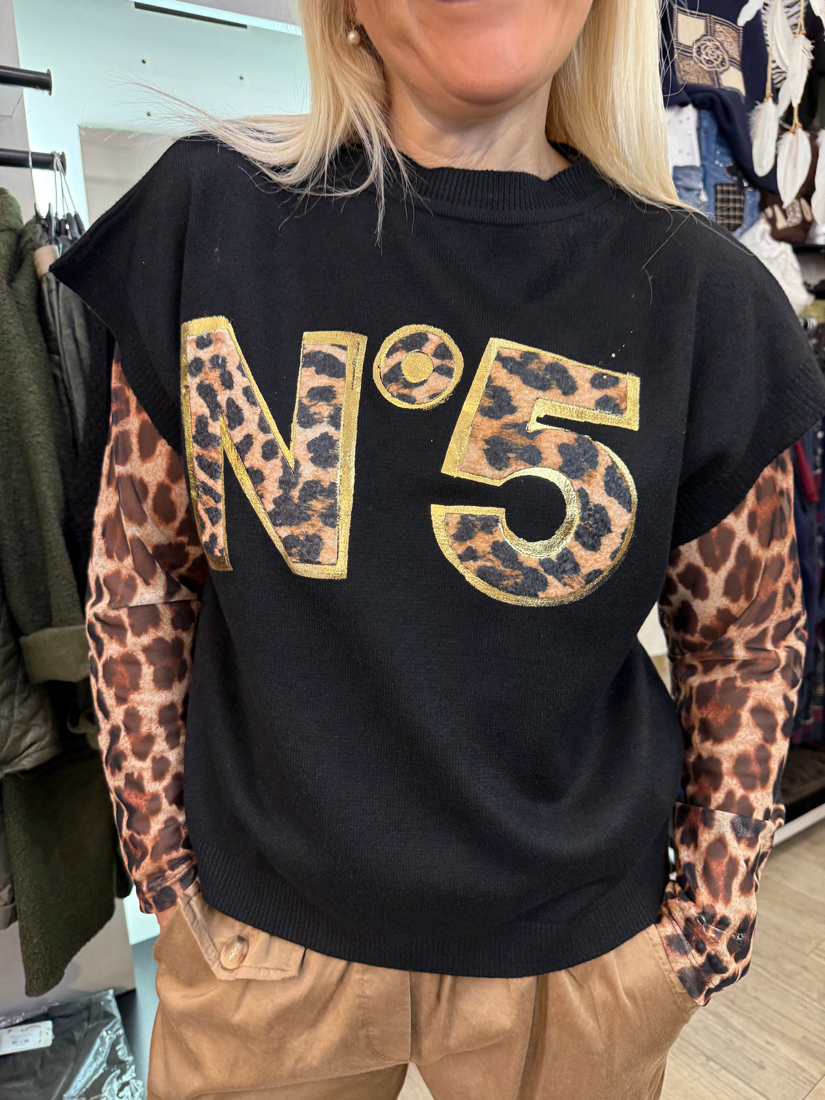 Pull n 5 noir léopard