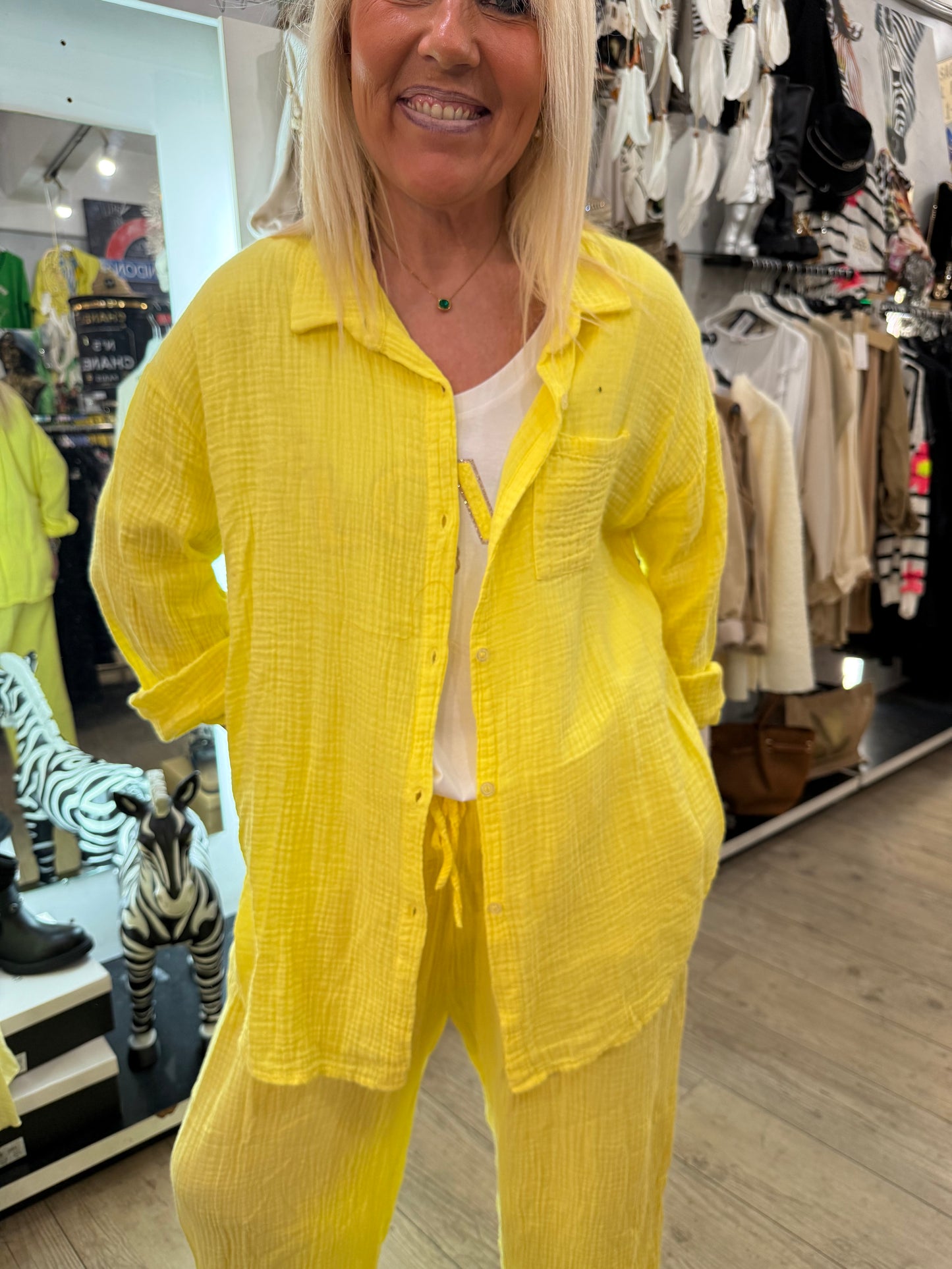 Chemise gaz de coton jaune
