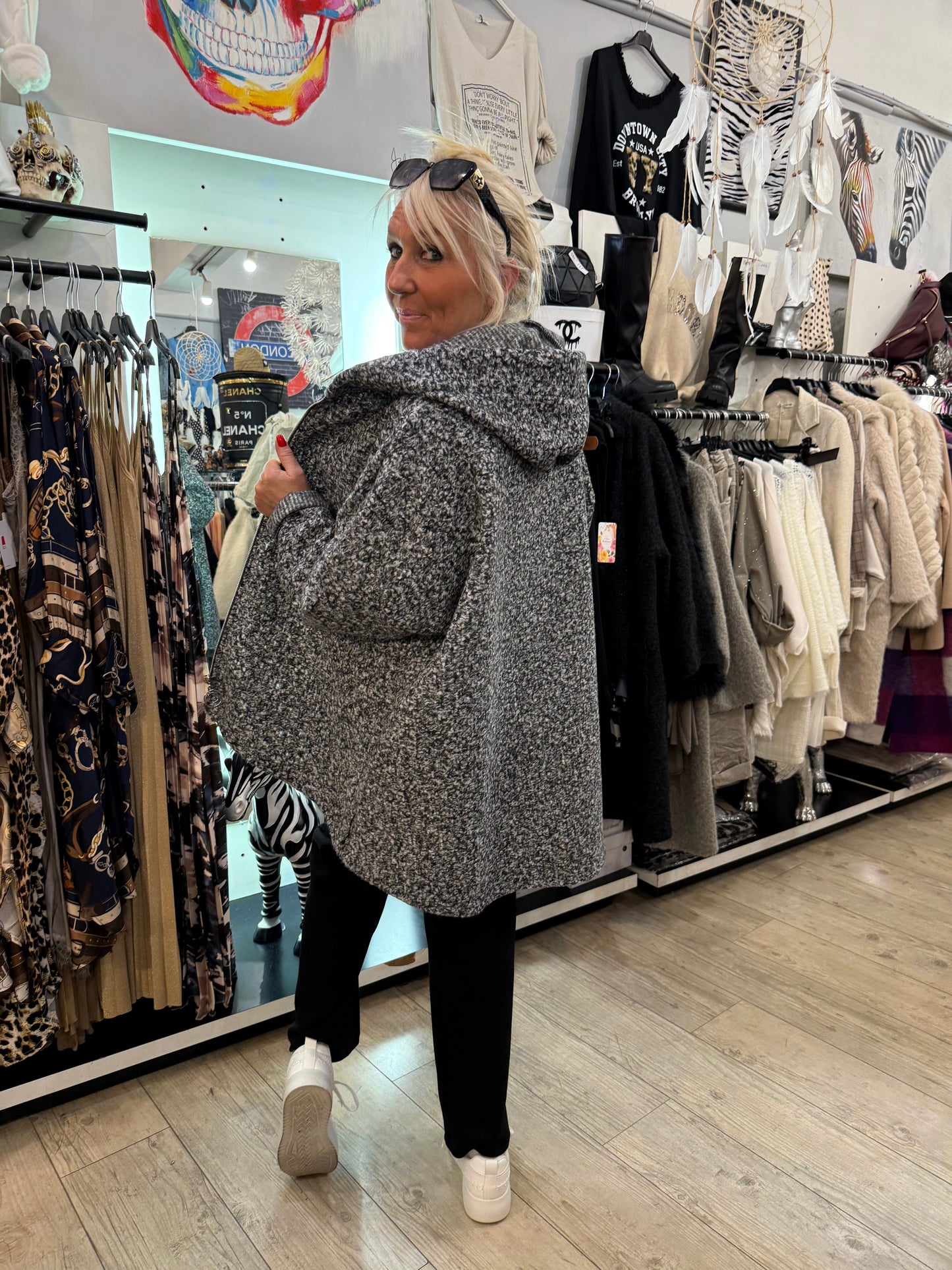 Manteau chiné gris oversize