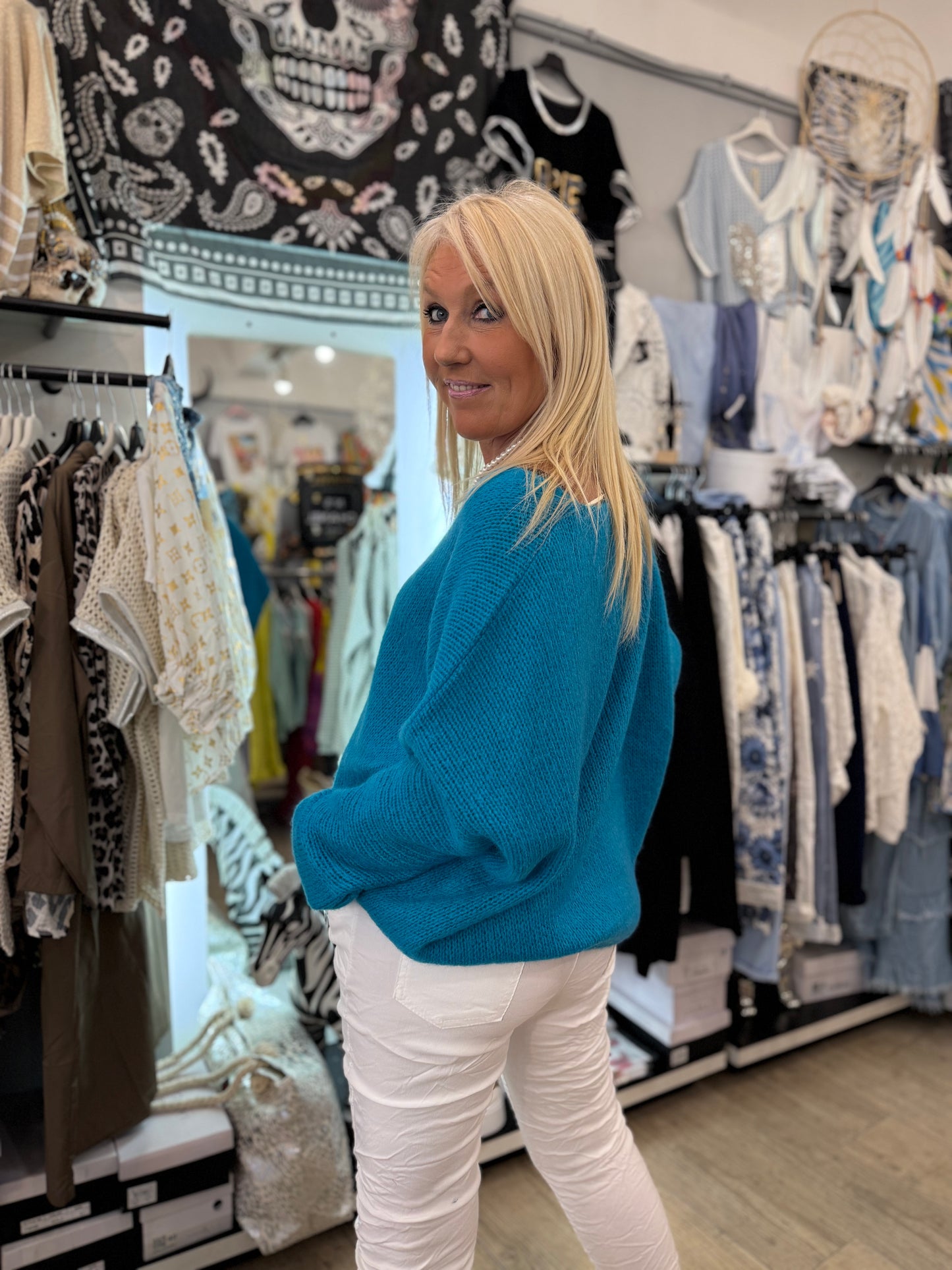 Pull chouchou bleu canard