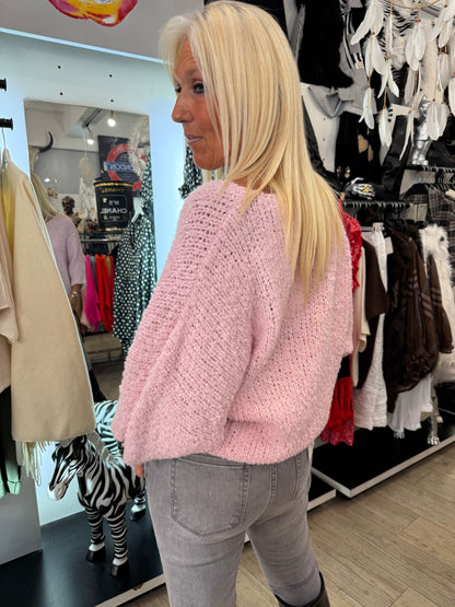 Pull bouclette rose