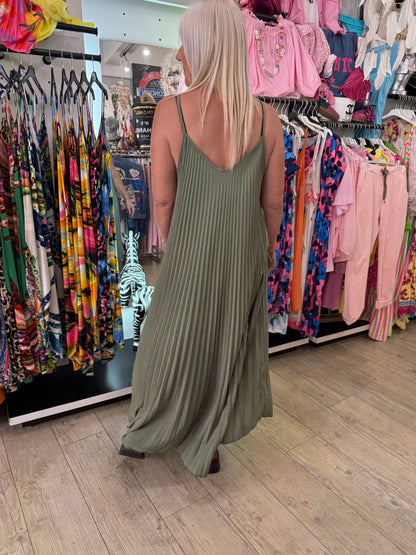 Robe plissée kaki