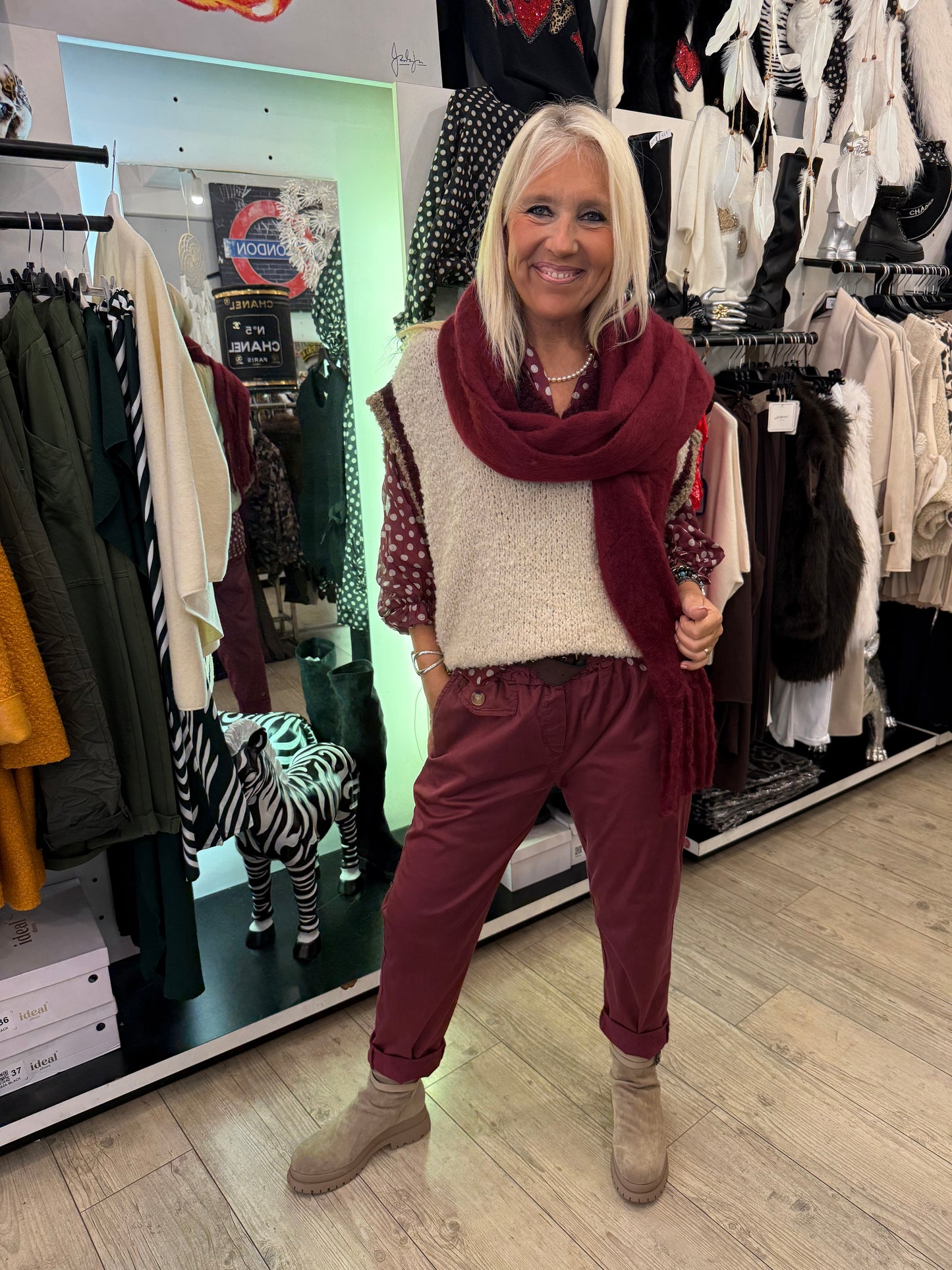 Écharpe franges bordeaux