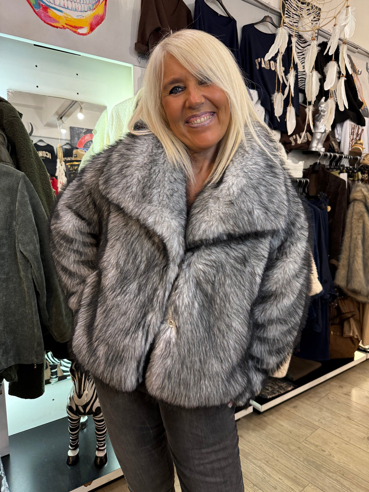 Veste renard argenté
