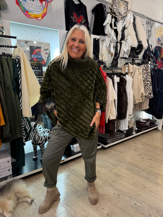 Poncho fourrure kaki