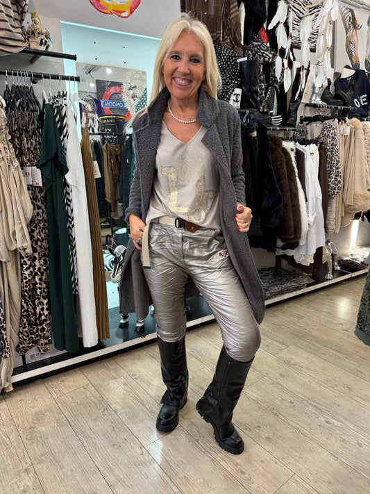 Pantalon simili argent