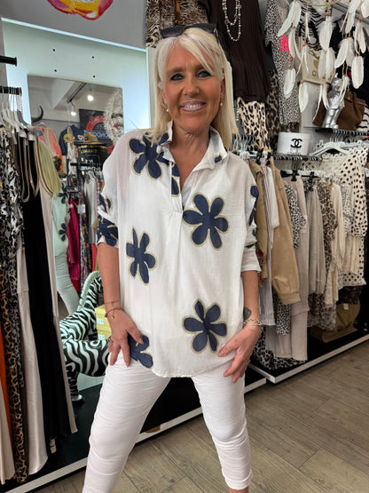 Chemise flowers marine