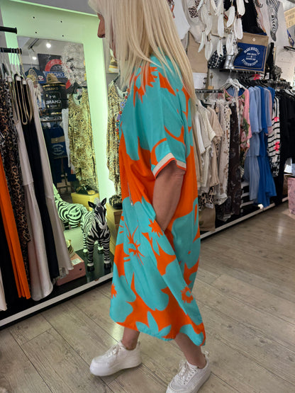 Robe amber turquoise et orange