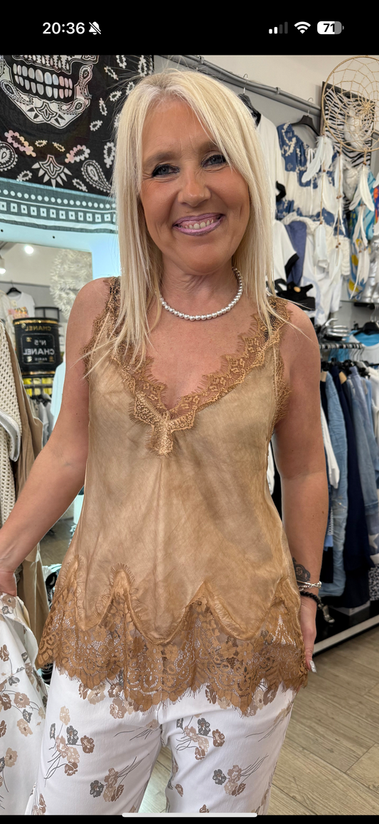 Top dentelle tabac