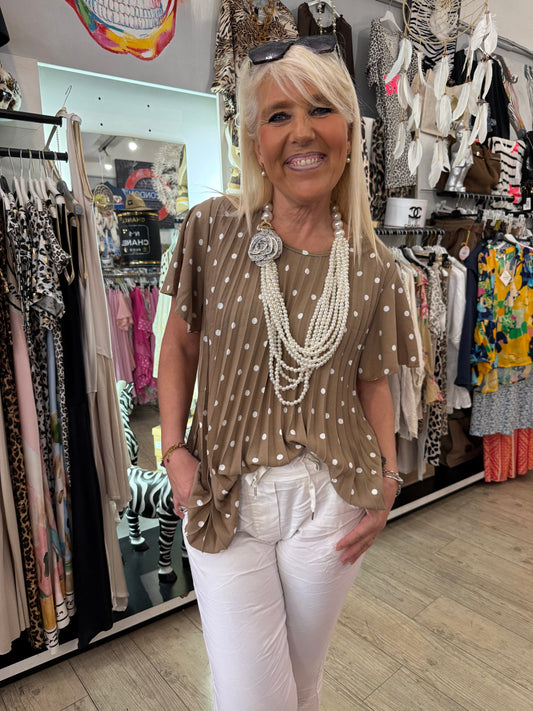 Tunique plissée pois beige