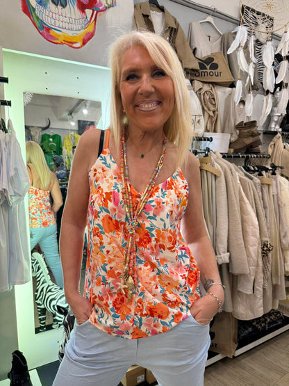 Top fleuri orange petite taille