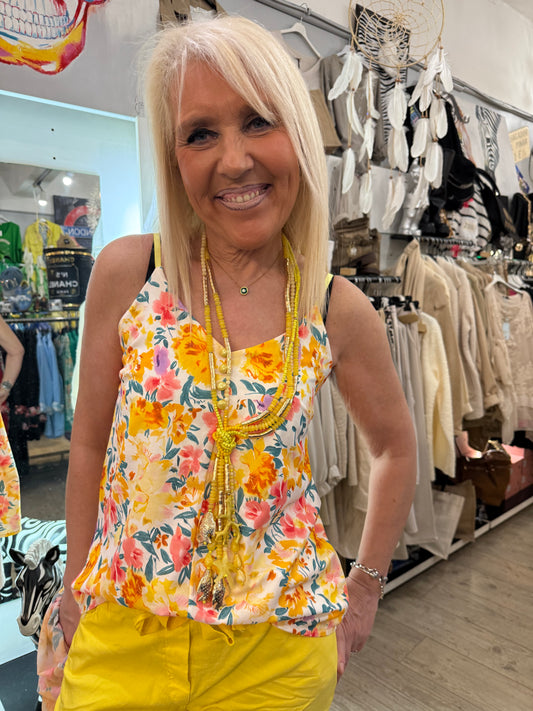 Top fleuri jaune petite taille