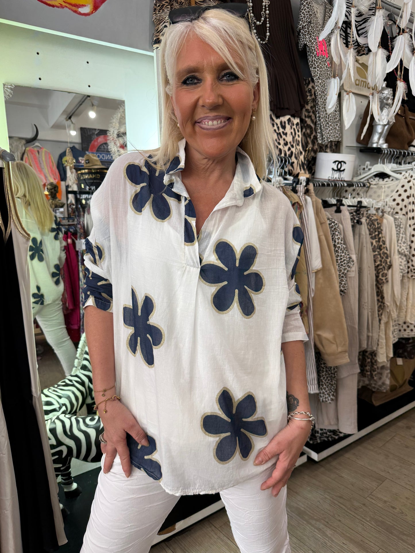 Chemise flowers marine