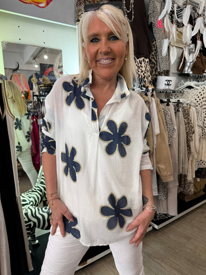 Chemise flowers marine