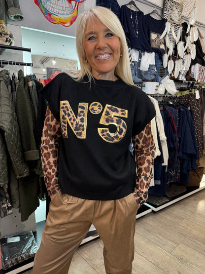 Pull n 5 noir léopard