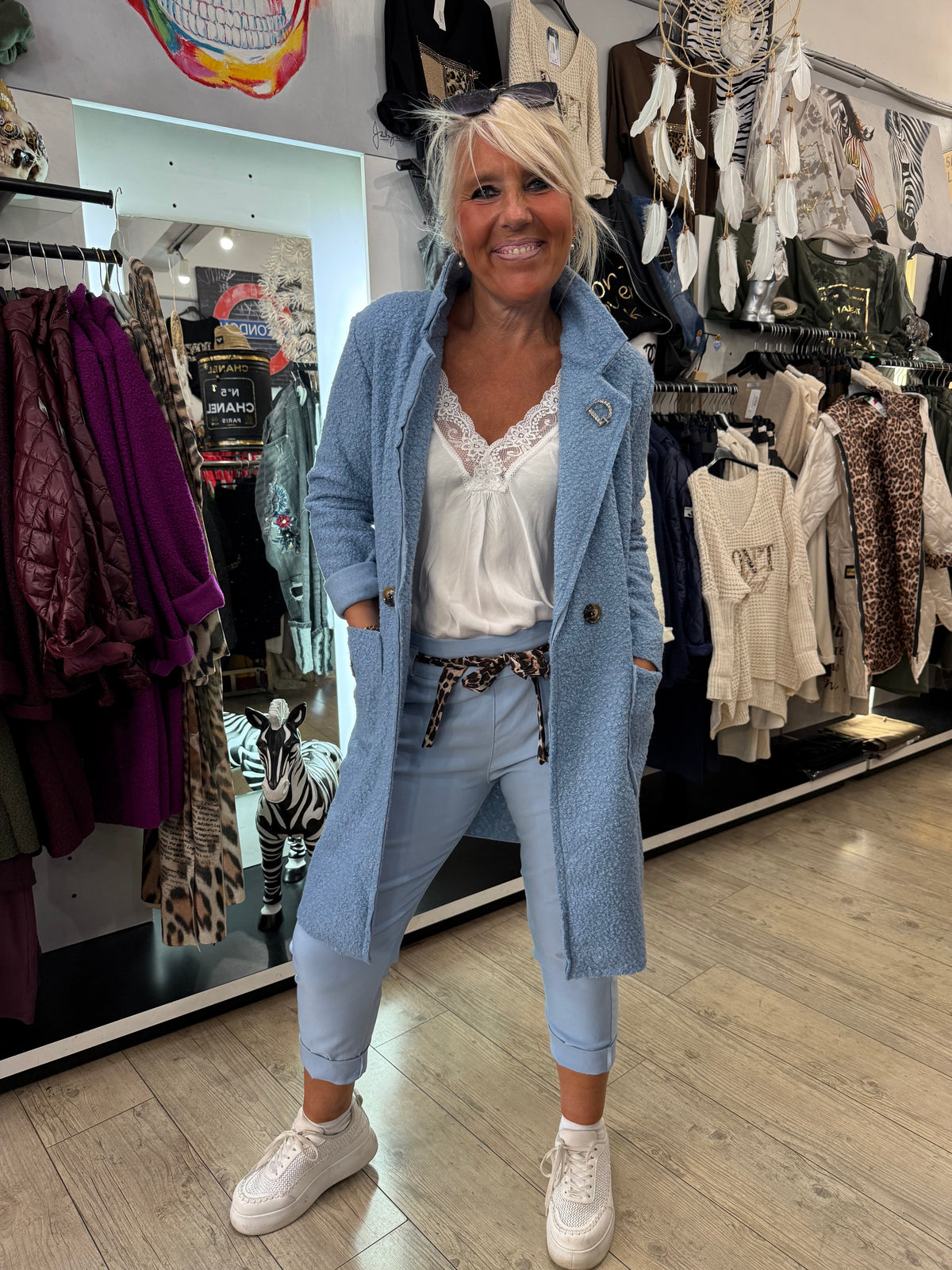 Manteau bouclette bleu ciel