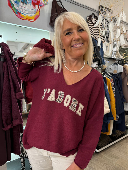 Pull j’adore bordeaux