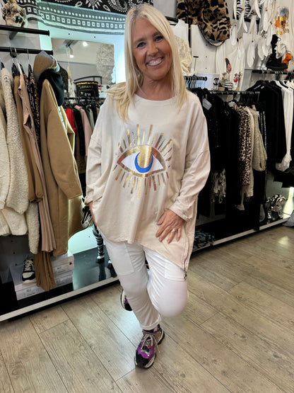 T shirt oversize eyes beige