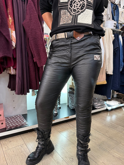 Pantalon simili ceinture noir