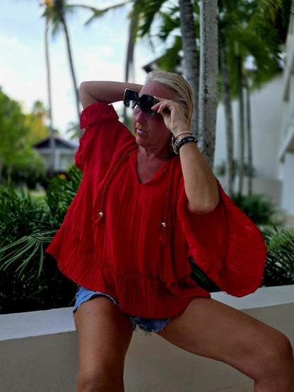 Tunique plissée rouge