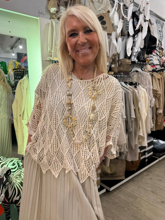 Pull macramé beige
