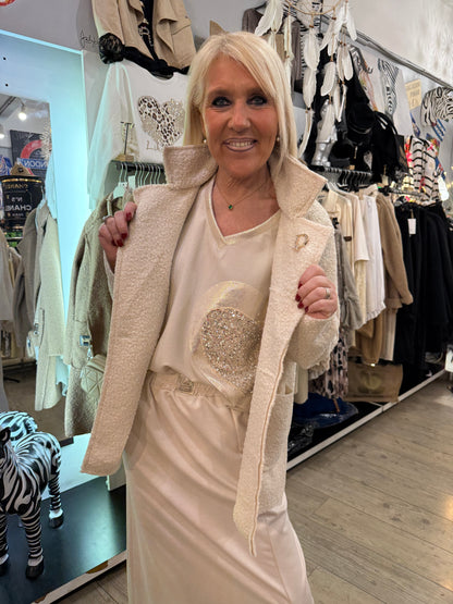 Pull cœur sequins beige