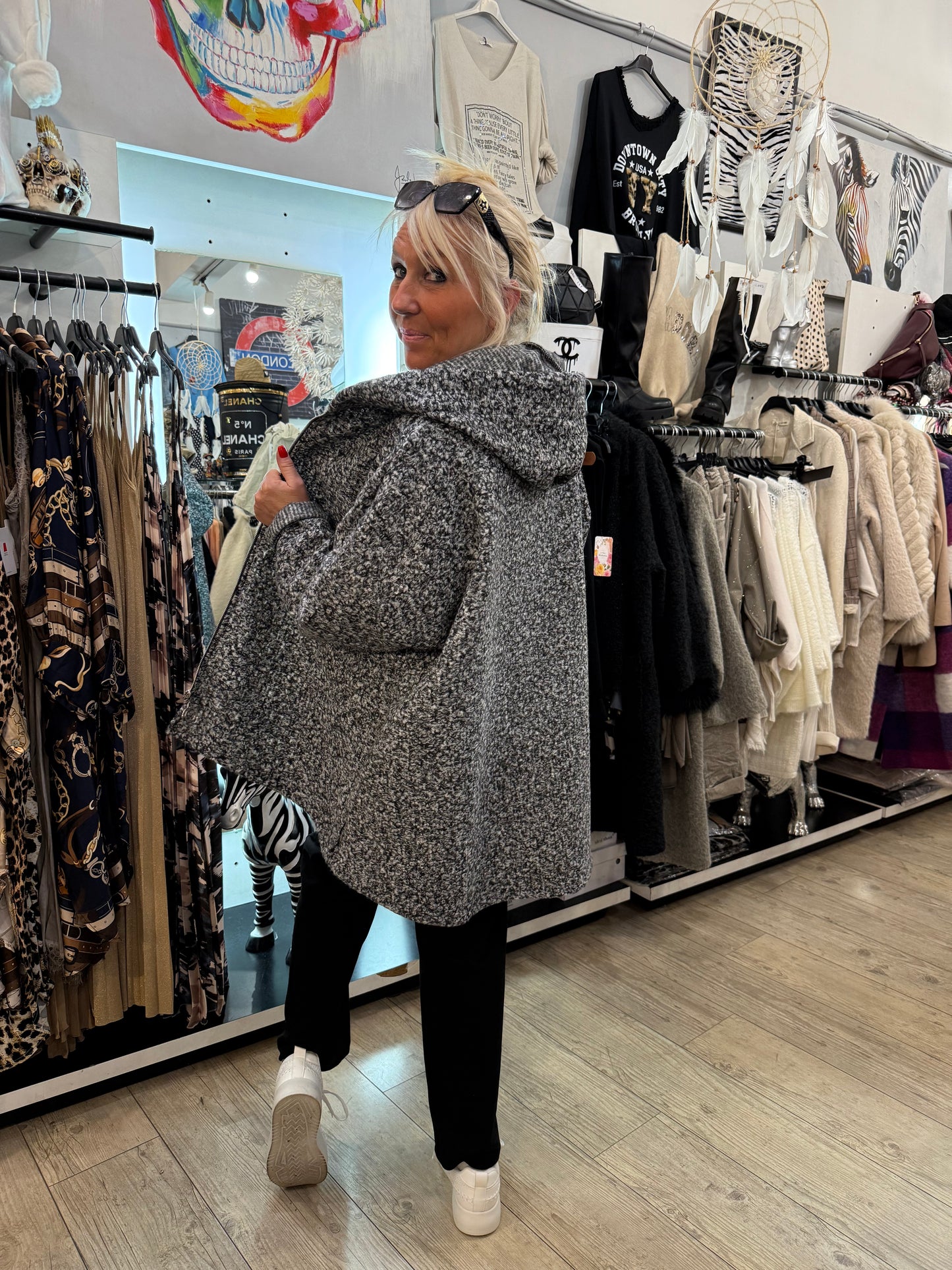 Manteau chiné gris oversize