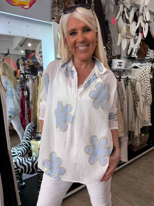 Chemise flowers ciel
